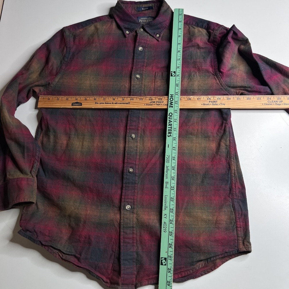 Pendleton Shirt Mens M Red Plaid Long Sleeve Button Up Pockets Flannel - Picture 4 of 5